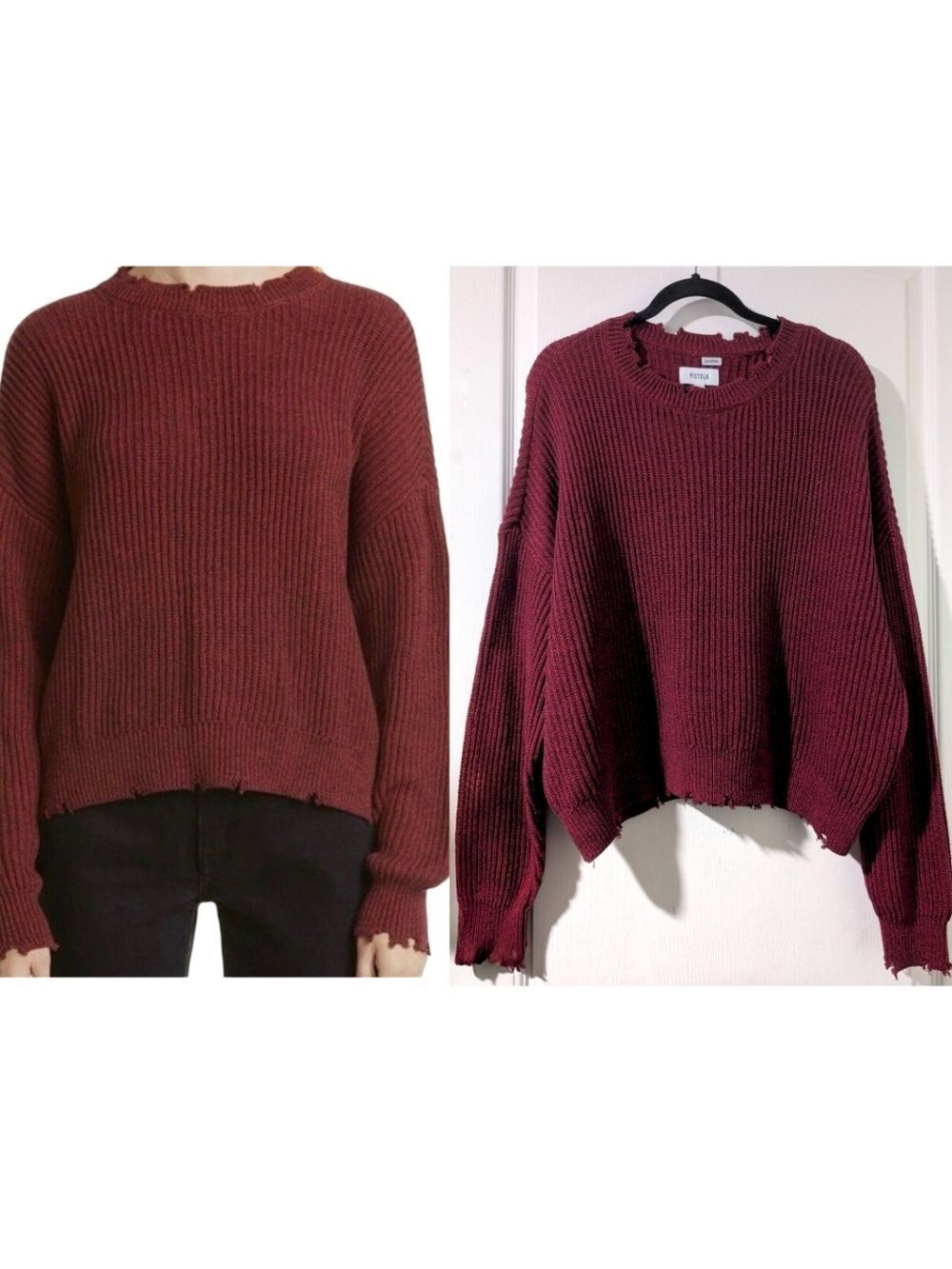 New! Pistola | Lennon Distressed Cotton Sweater in Cherry Black Marl